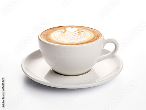 Cappuccino cup on neutral color background