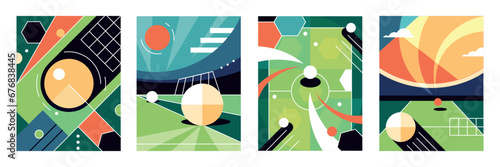 Soccer background. Sport field, abstract stadium, ball and goal, creative play. Colorful backdrop. Football game champions league. Tournament and championship invitation. Vector poster design