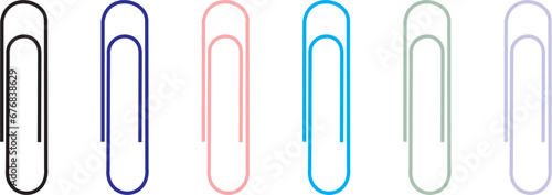 Black  isolated icon of paper clip on white background. Silhouette of paper clip. Flat design. photo