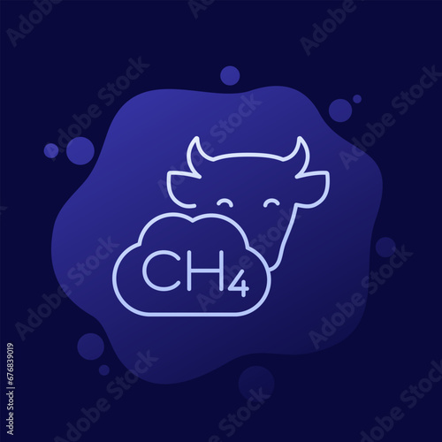 methane emissions from cattle, ch4 gas icon, line vector design