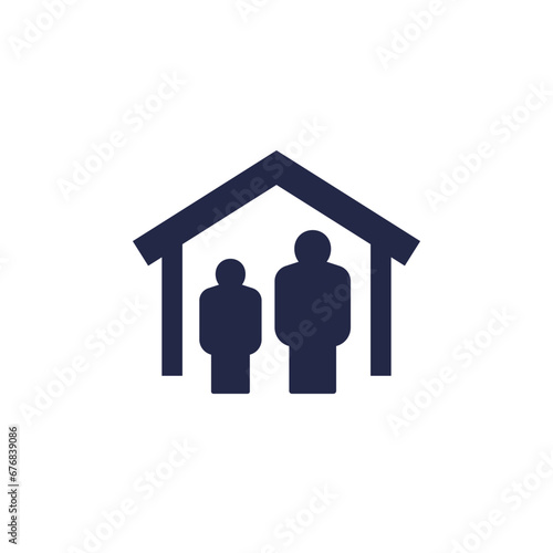 shelter icon with house and people