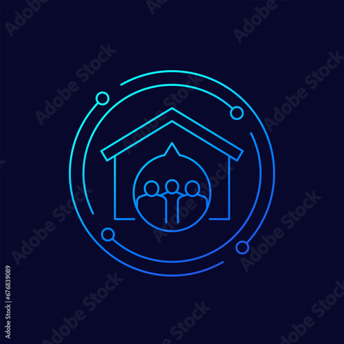 shelter icon with a house, linear design