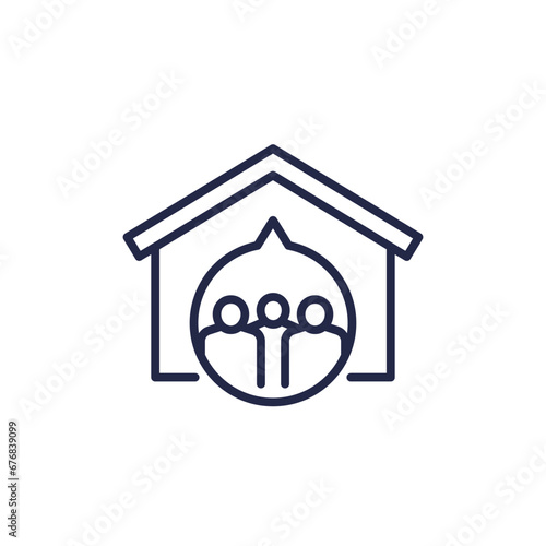 shelter line icon with house and people