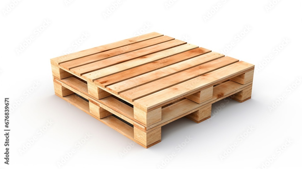 Wooden pallet isolated on empty white background, created with Generative Ai technology. Wooden pallet isolated on empty white background, created with Generative Ai technology.