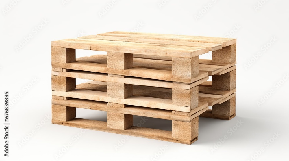 Wooden pallet isolated on empty white background, created with Generative Ai technology. Wooden pallet isolated on empty white background, created with Generative Ai technology.