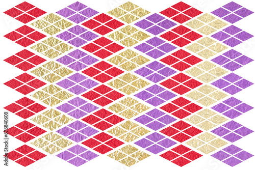 正月イメージ ひし形の和紙のデザインの背景（白背景に赤、金色、紫の模様）