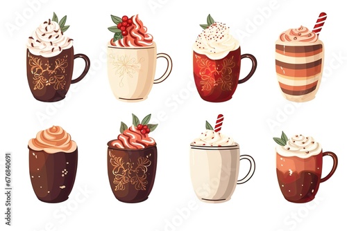 christmas hot chocolate and cocoa cartoon mug set