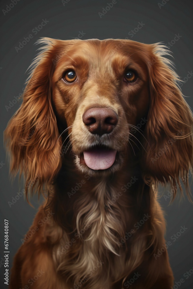 Portrait of a cute Irish setter dog,  Studio shot