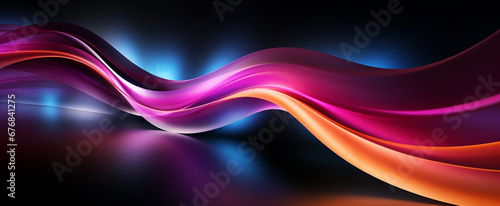 Abstract technology banner with motion neon light effect on dark background_