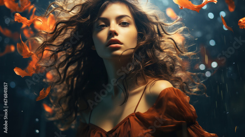 pretty woman in a dreaming scene under the water created with Generative AI technology