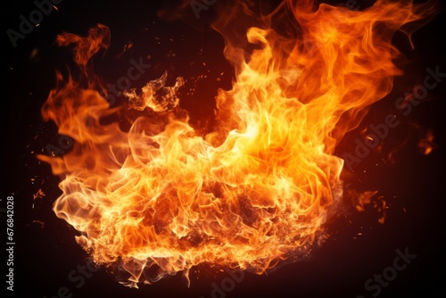 Vibrant and dynamic fire flames creating a mesmerizing display on a captivating black background