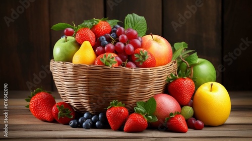 fresh and healthy fruits in straw basket. create using a generative ai tool 