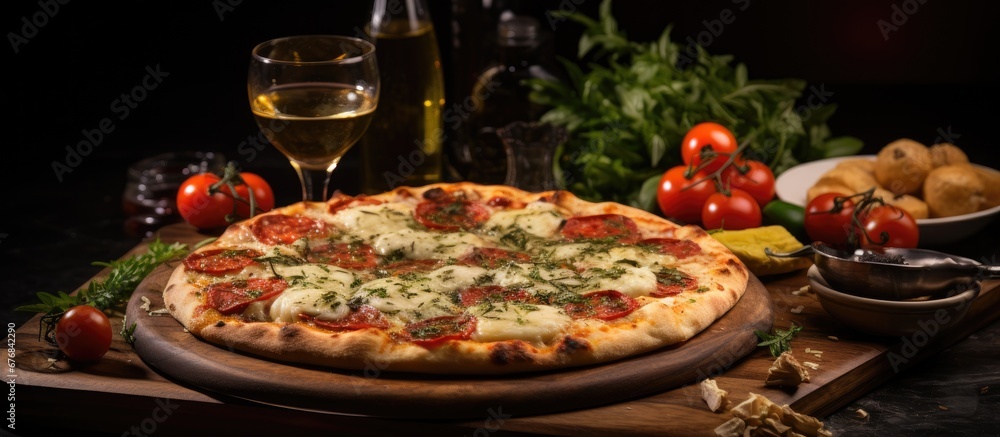 I went to an authentic Italian restaurant and enjoyed a delightful dinner of freshly baked pizza topped with gooey cheese and drizzled with fragrant olive oil served on a wooden plate with a