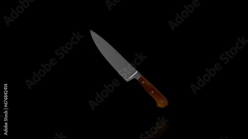 Kitchen Knife turns on itself - loop animation - black background