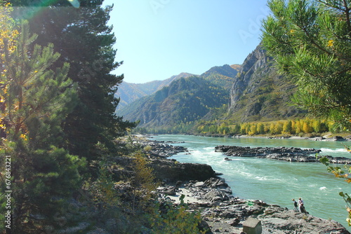 Altai mountains. Autumn landscape. Sunny day in mountains. 