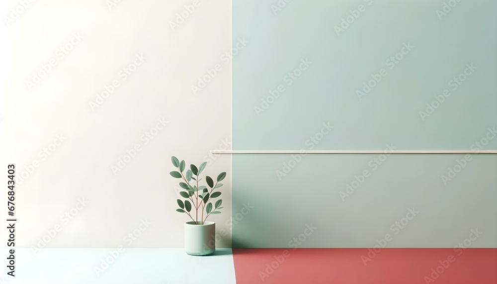 Obraz premium Minimalist red green aesthetic background design, product presentation, banner with copy space text, template 