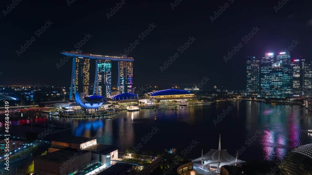night illuminated singapore city famous downtown marina traffic bay aerial panorama 4k timelapse night illuminated singapore city famous downtown marina traffic bay aerial panorama 4k timelapse