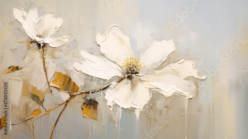 Fototapeta Naklejka Na Ścianę i Meble -  gorgeous gold flowers blowing, frame green leaves in the wind white background, like watercolor paint
