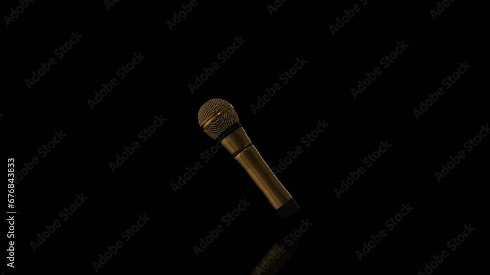 Golden Microphone turns on itself - loop animation - black background Golden Microphone turns on itself - loop animation - black background