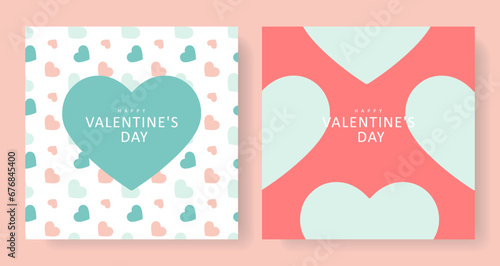 Set of two Happy Valentine's Day cards. Turquoise and pink love holiday cards, posters, wallpapers