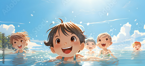 happy children kids at swimming pool