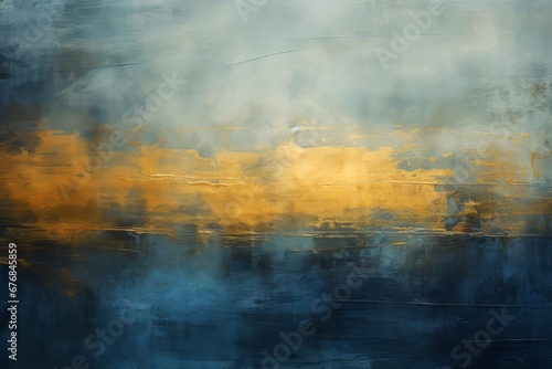 Abstract background painting with dark gold, blue and black colors on canvas for design with copy space. 