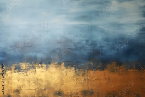 Abstract background painting with dark gold, blue and black colors on canvas for design with copy space. 