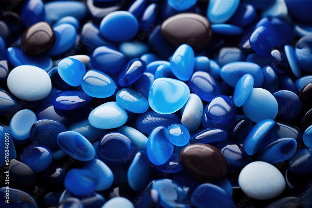 Blue pebbles texture as background, top view. Closeup Blue pebbles texture as background, top view. Closeup