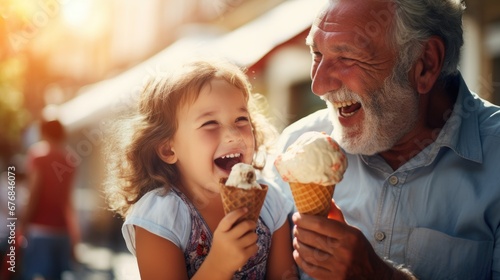 Happy grandfather and grandchild spending time outside wallpaper background