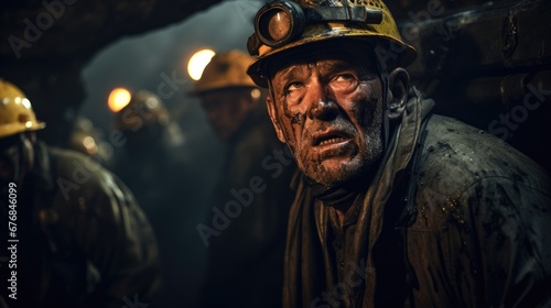 Hard working miners working underground mineral factory wallpaper background