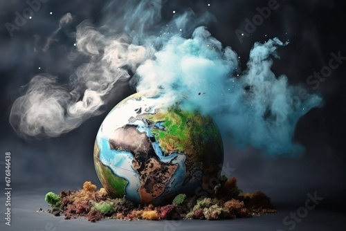 Planet earth in smoke, Environment Social and Governance. World sustainable environment concept. Pollution of the planet. The globe is under threat.