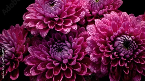 Beautiful purple chrysanthemum flowers on black background. Mother s day concept with a space for a text. Valentine day concept with a copy space.