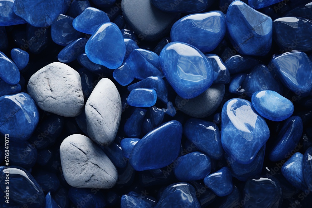 Blue pebbles texture as background, top view. Closeup Blue pebbles texture as background, top view. Closeup