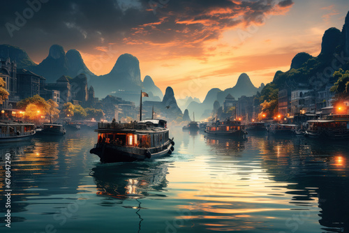 ha long bay in vietnam created with Generative AI technology photo