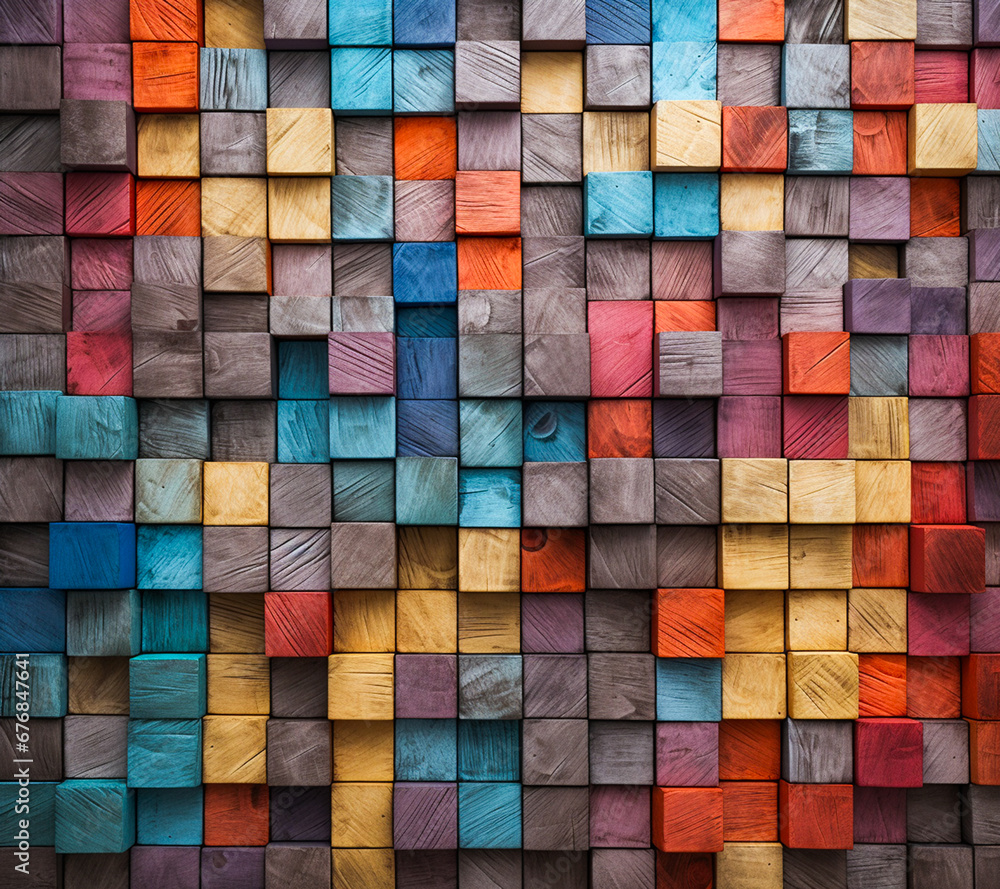 Colorful wooden cubes. Cubes random pattern, Abstract art wooden cubes background, For art texture, presentation design or web design and web background. Generative AI. Colorful wooden cubes. Cubes random pattern, Abstract art wooden cubes background, For art texture, presentation design or web design and web background. Generative AI.