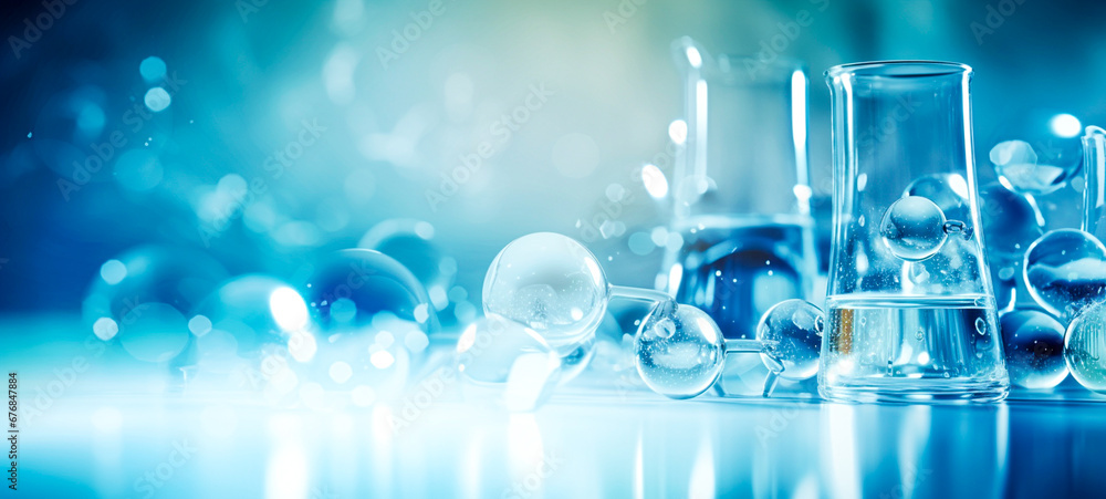 Abstract science blue background, Chemicals on a table in a laboratory. Science laboratory. Chemistry. Physics, blue chemistry concept. Abstract science blue background, Chemicals on a table in a laboratory. Science laboratory. Chemistry. Physics, blue chemistry concept.
