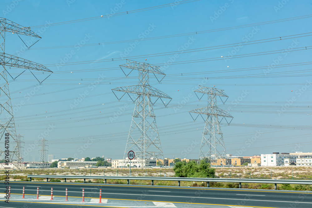 High voltage transmission lines in Dubai