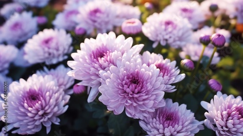 Beautiful purple chrysanthemum flowers in the garden. Mother s day concept with a space for a text. Valentine day concept with a copy space.