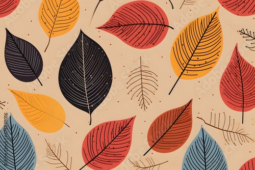 Vector leaves seamless pattern, hand drawn autumn background. 