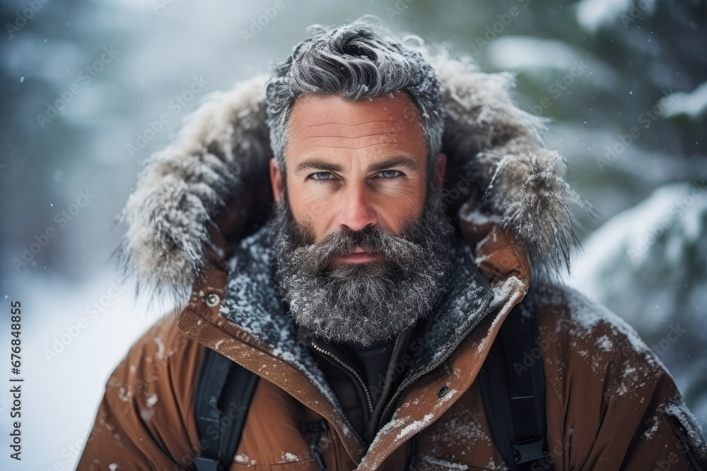 Fototapeta premium portrait of a man in winter created with Generative AI technology