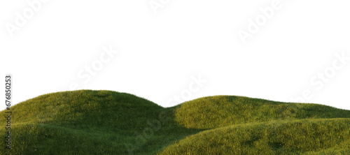 Bilde på lerret Hills with grass on a transparent background. 3D rendering.