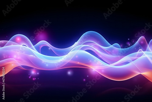 Abstract neon pearlescent waves with big and small bubbles for your design background. AI Generation.