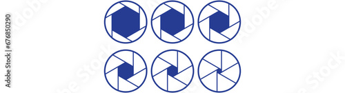 Camera shutter icons set. Camera lens diaphragm. Lens aperture, photo shutter, photo lens, shutter lens, camera shutter and camera lens icon collection