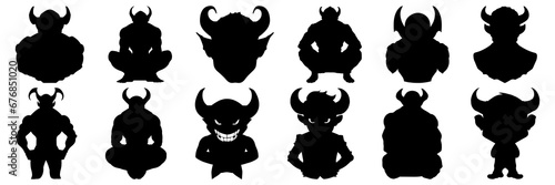 Demon devil and hell silhouettes set, large pack of vector silhouette design, isolated white background