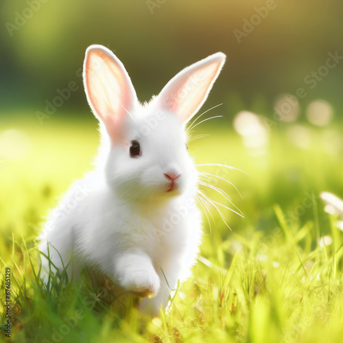 photo of a rabbit running with sunny face. ai generative