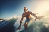 Man surfing a wave on a surf board, AI generated