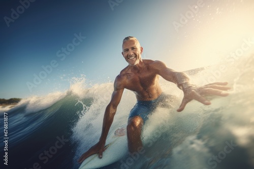Man surfing a wave on a surf board  AI generated