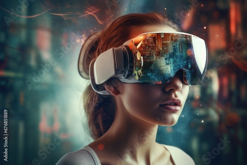 Metaverse technology concept, Woman with VR, AI generated