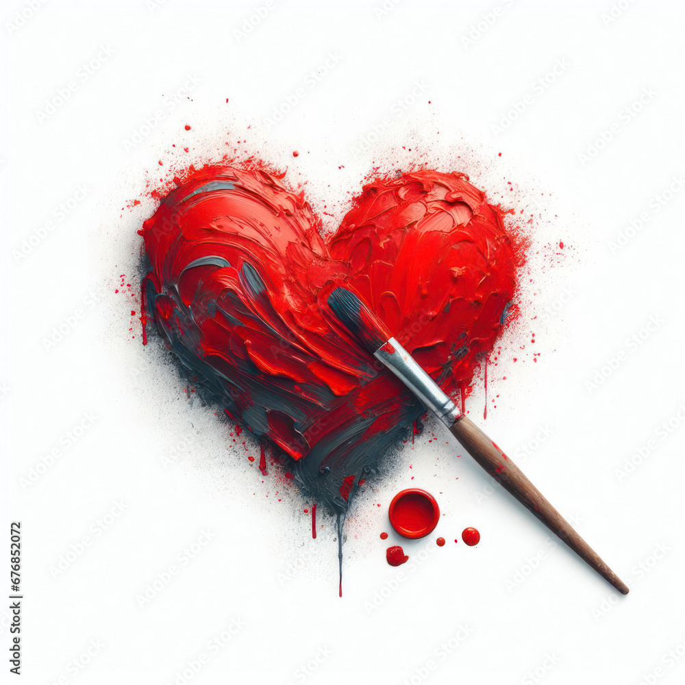Red heart on a white isolated background painted with paints and a brush. ai generative Red heart on a white isolated background painted with paints and a brush. ai generative