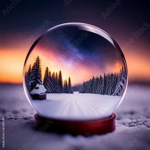 Snow Globe Winter Scene with Snow and Trees